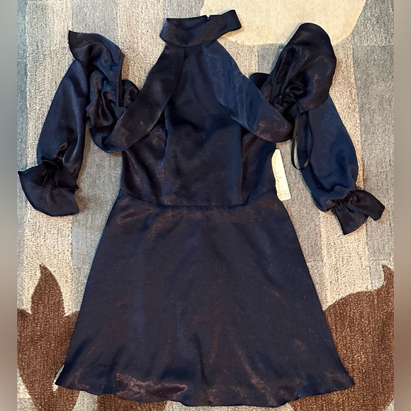 NWT REVOLVE | ale’ by Alessandra Lara Open Shoulder Navy A-line Mini Dress - Picture 3 of 9